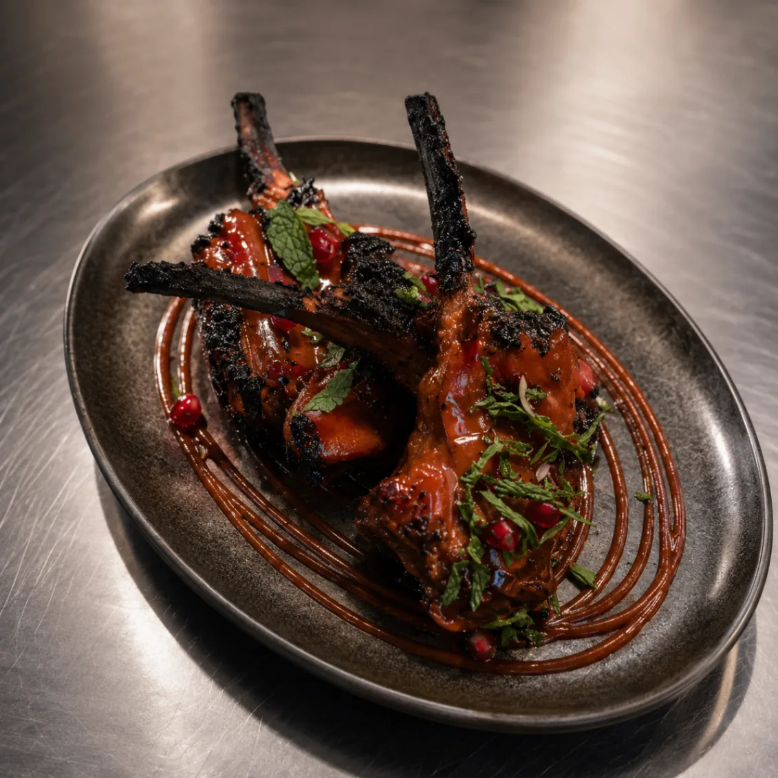 Glazed lamb chops with herbs and pomegranate