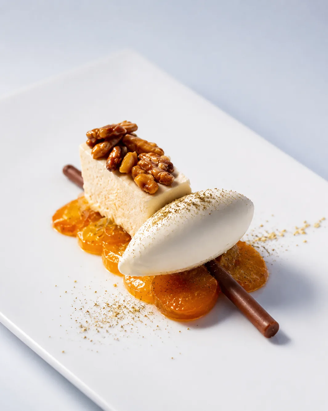 Frozen semifreddo with candied nuts and citrus